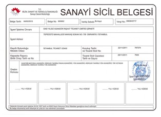 Sanayi Sicil Belgesi
